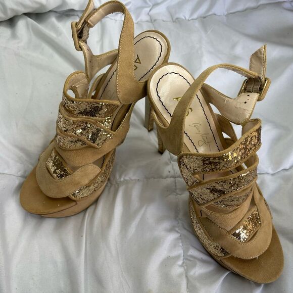 ABS Gold Glitter Platform Heels. Size 8.5 - Picture 2 of 8